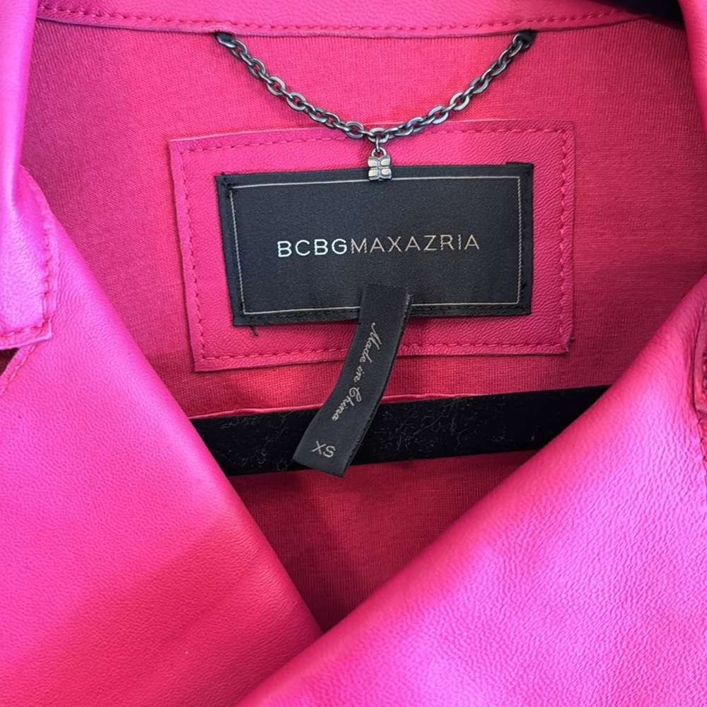 BCBGmaxazria hot pink lamb leather moto jacket XS - Picture 3 of 7